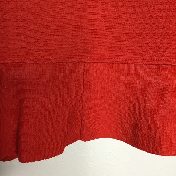 St. John Red Wool Open Sweater Jacket Peplum Sz 16 - Picture 6 of 7